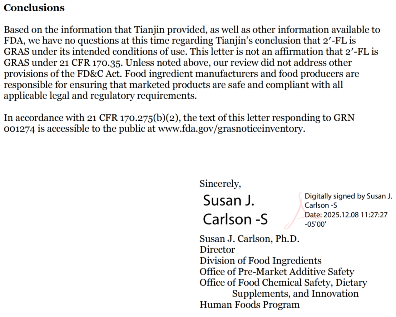 瑞旭集团,天津合生生物,2’-FL,中美双重认证,中国食品营养强化剂,美国FDA GRAS