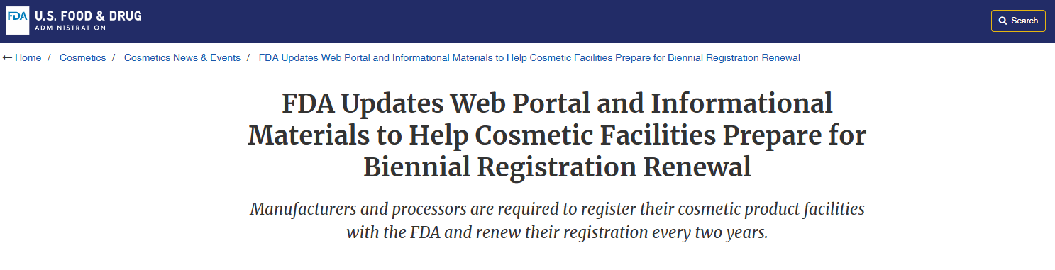 FDA,Portal,Materials,Cosmetic,Facilities,Biennial,Registration,Renewal