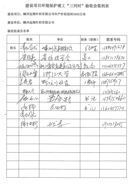 嵊州远翔,针织,建设项目,验收,结果,公示