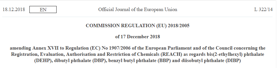 REACH,regulation,directive,material,Annex XVII,Phthalates