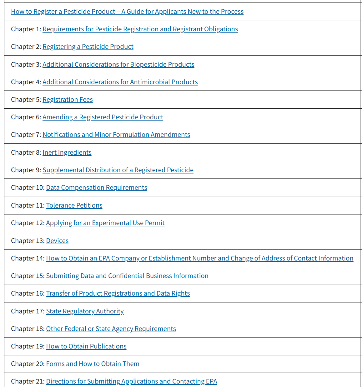 US EPA Pesticide Registration Manual