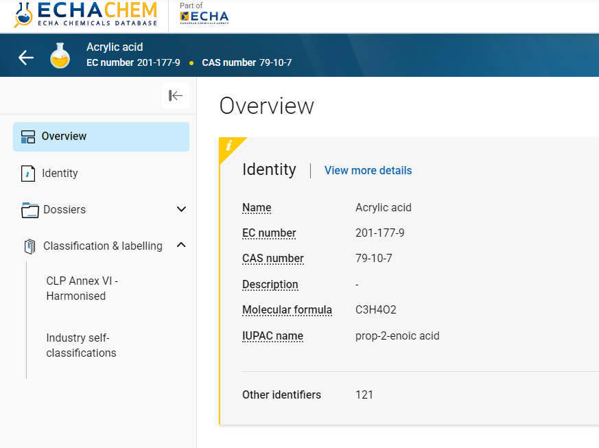 ECHA,欧洲,化学品,ECHA C,L Inventory