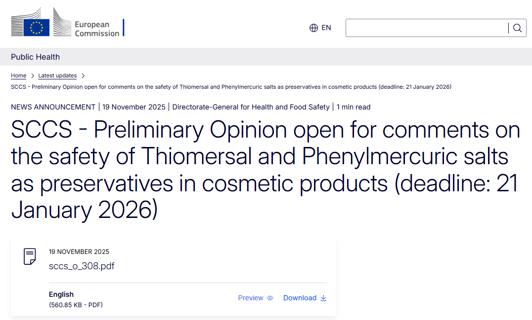 欧盟,SCCS,汞化合物,评估意见