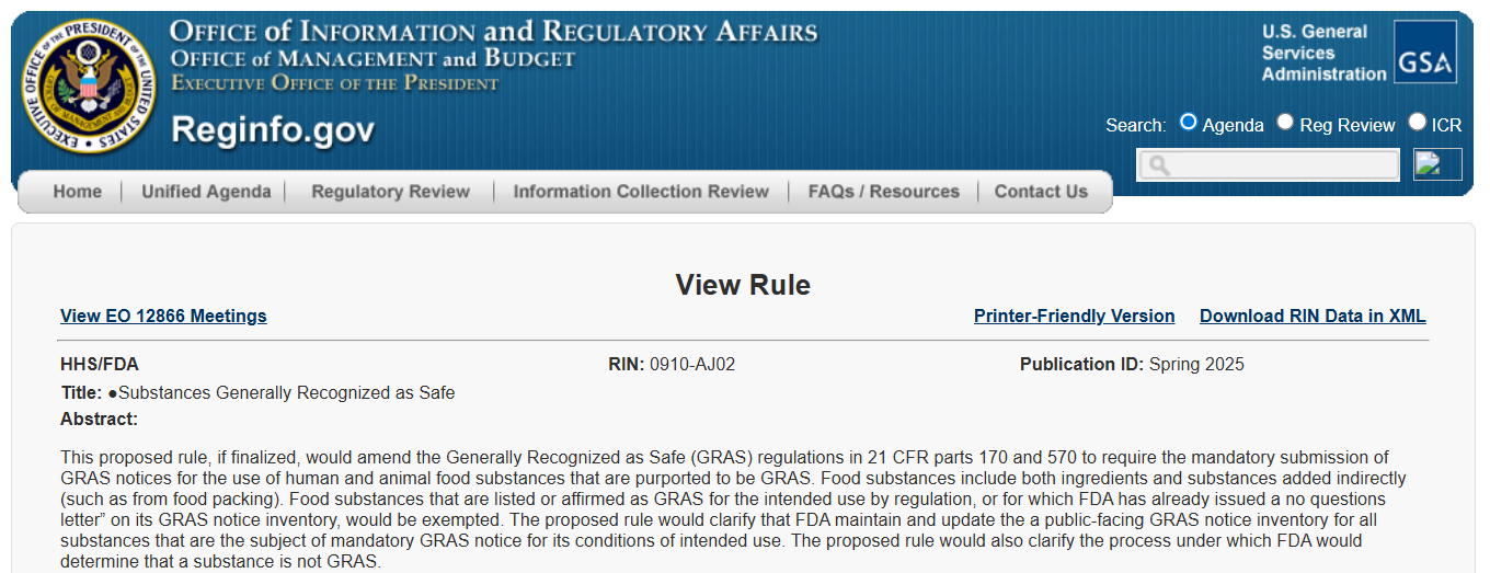 Self GRAS,美国FDA,GRAS规则