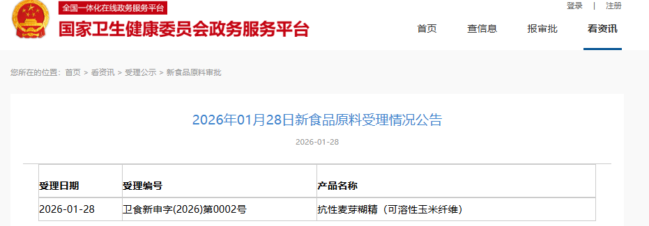 三新食品,受理动态,瑞鲍迪苷D,酶转化法,抗性麦芽糊精