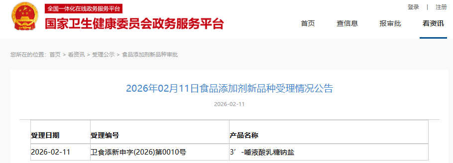 三新食品,受理动态,3&rsquo;SL受理