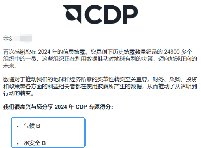 喜报,瑞旭,CDP问卷,B评级